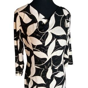 JOSEPH RIBKOFF Black White Floral Metallic Gold Dress Cowl Neck Cocktail Size 8